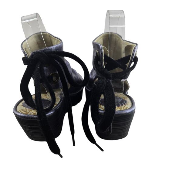 Fly London Yema Wedge Sandals Metallic Light Purple Leather Lace Up Womens 7.5 8 - Picture 7 of 12
